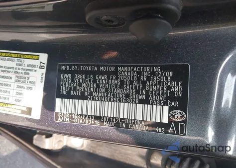 2009 Toyota Matrix z USA, uszkodzony, nr VIN 2T1KU40E89C163028